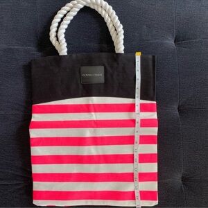 NWT Victoria's Secret Beach Rope Handles Pink Striped Tote Bag with Black Top